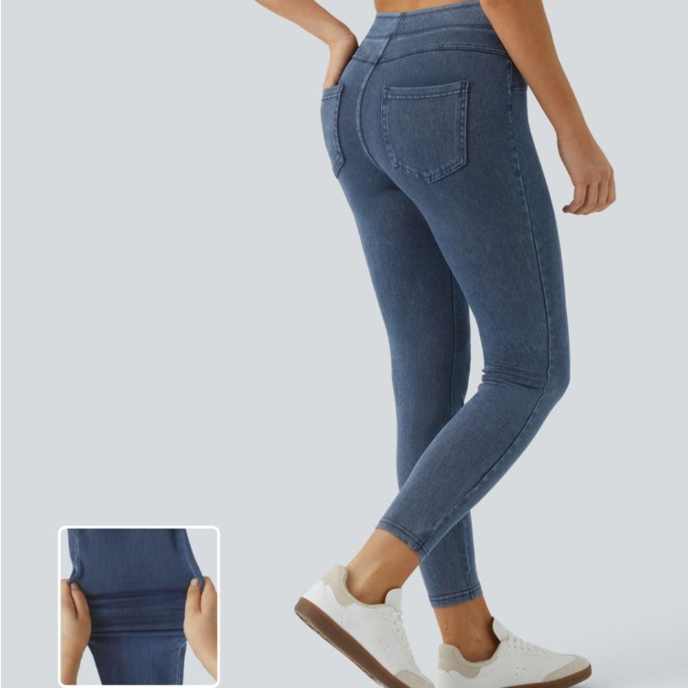 Large regular length washed denim legging